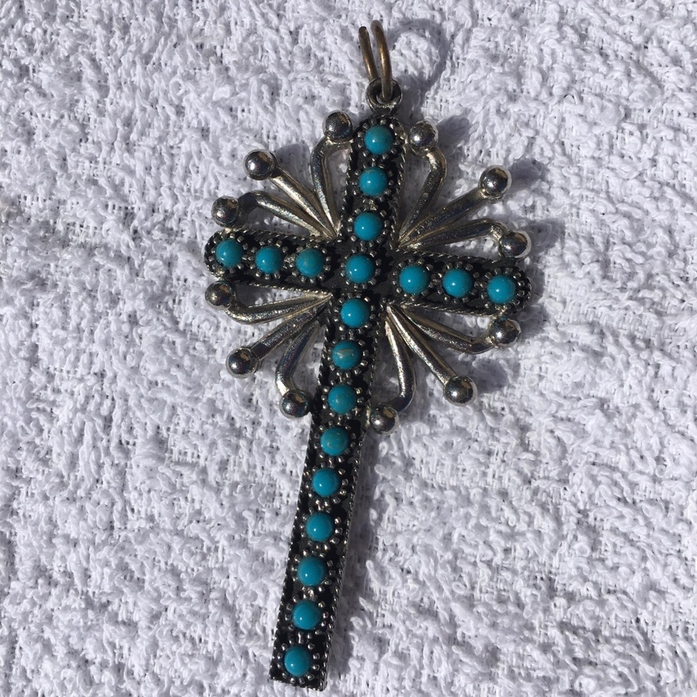 Silver and turquoise Cross Pendant